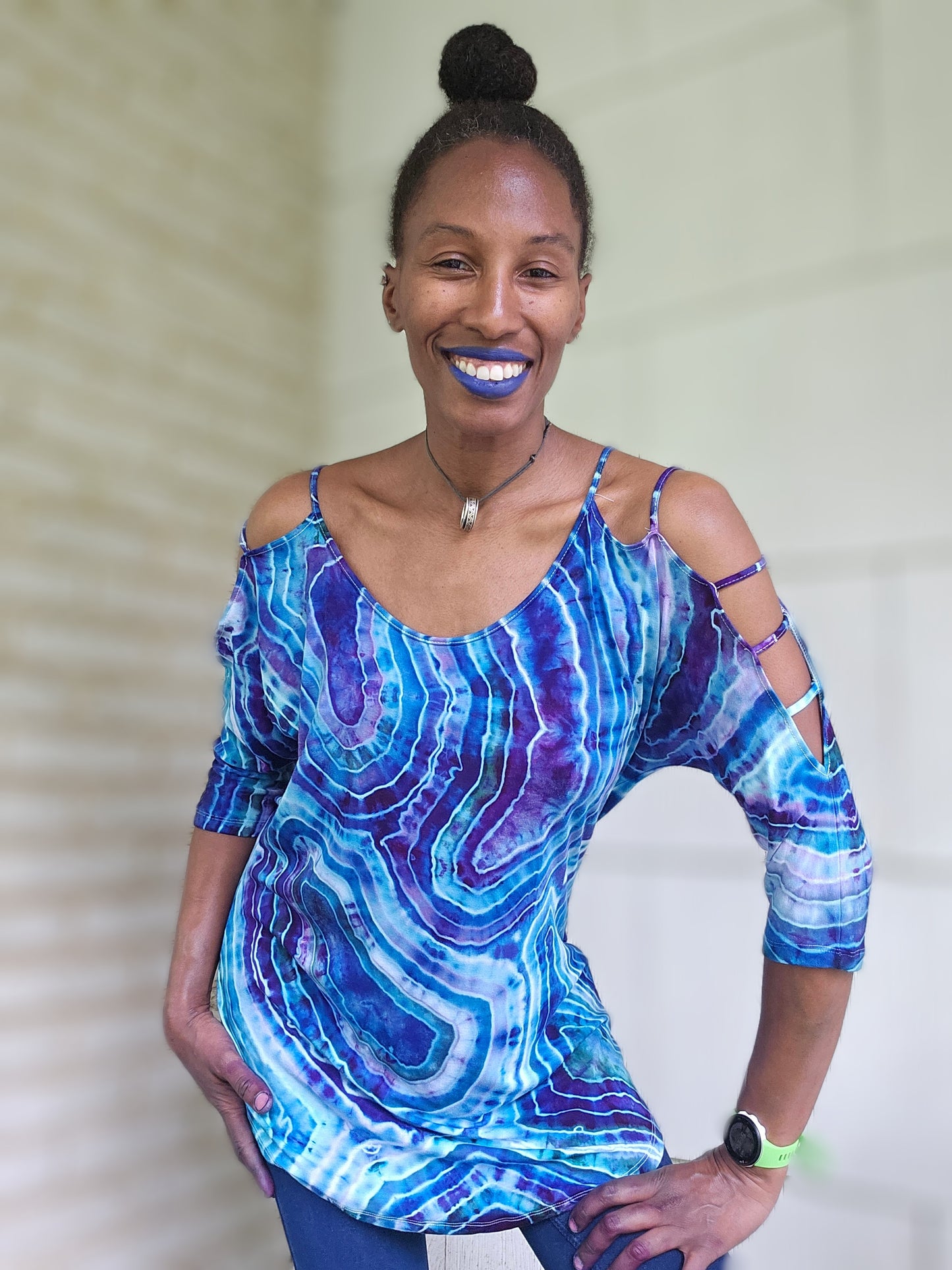 Large Rayon 3/4 Cut Out Sleeve Top