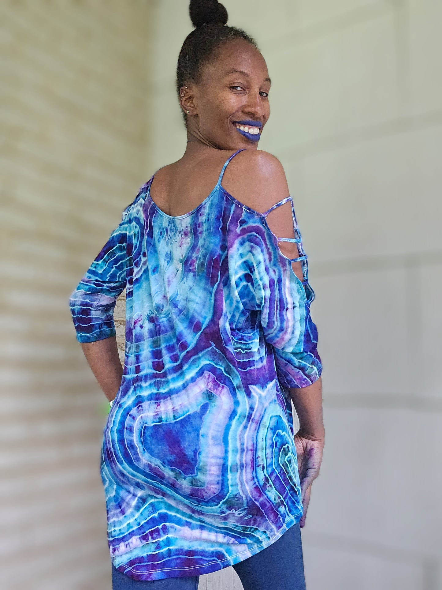 Large Rayon 3/4 Cut Out Sleeve Top