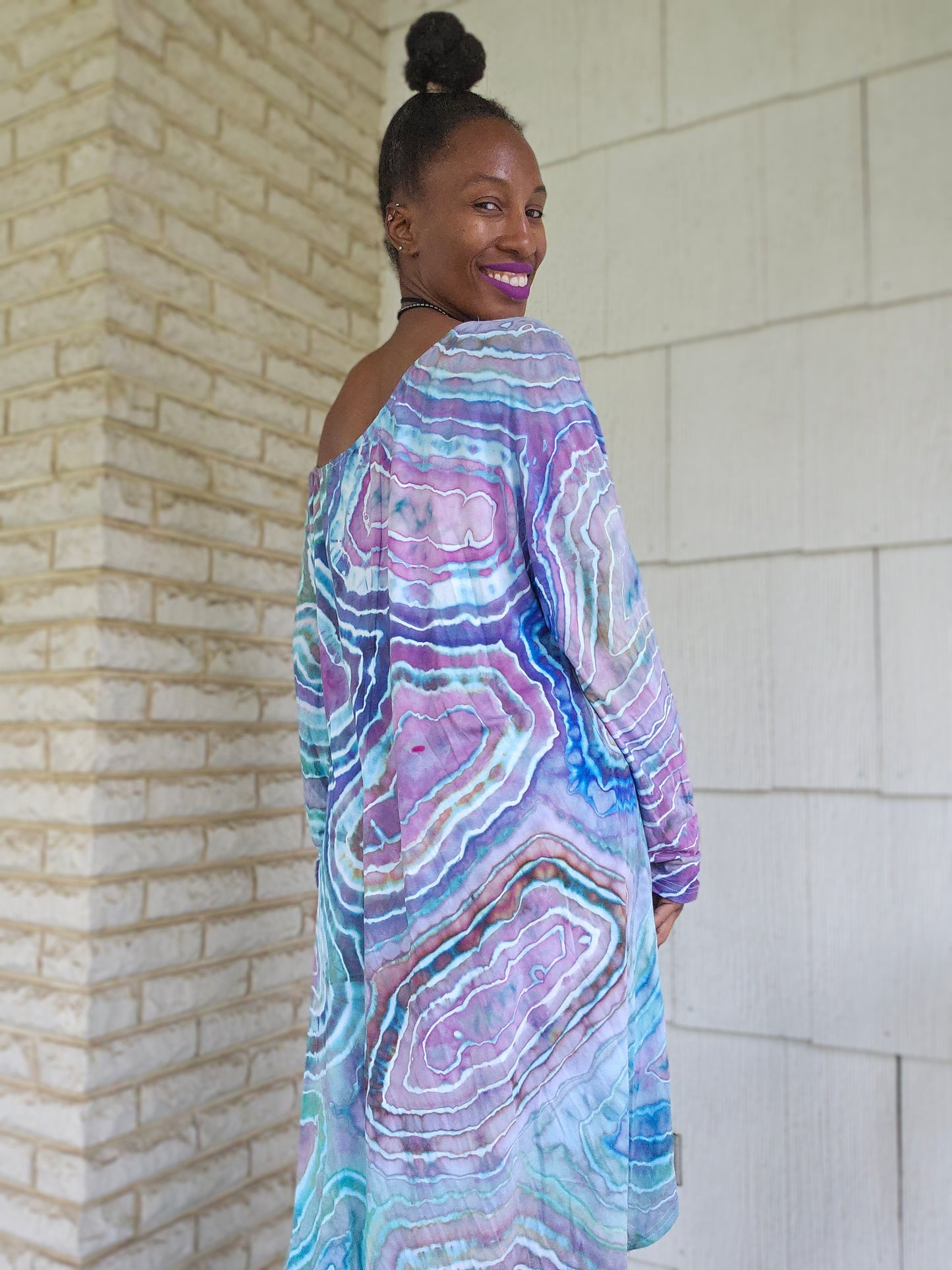 Extra Large Rayon One Shoulder Long Sleeve High Low Asymmetrical Irregular Hem Top