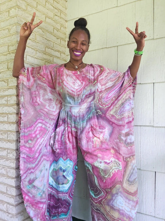 Extra Small Cotton Gauze Winged Kaftan with hidden  thigh high side slits