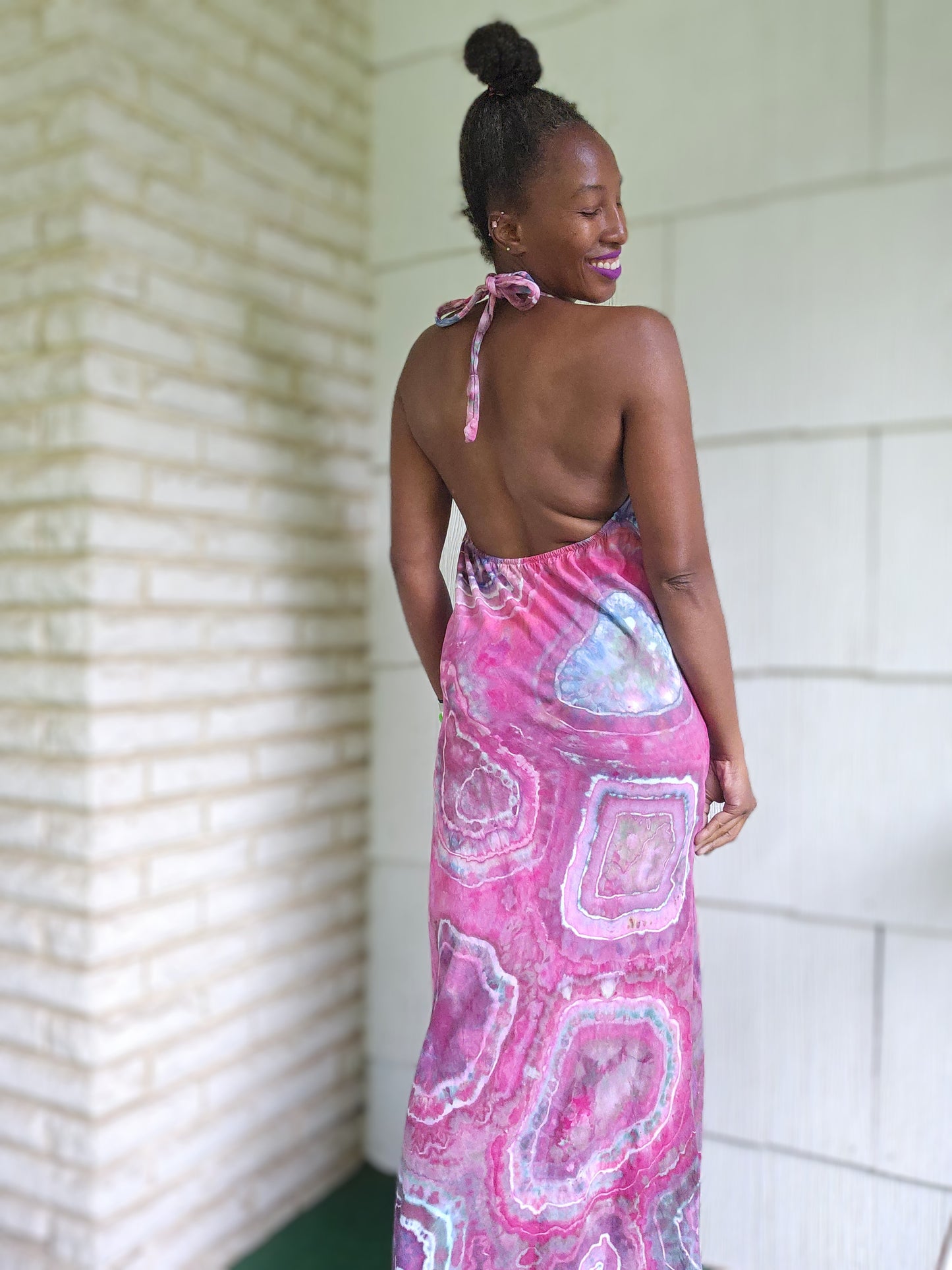 Small Linen Blend Halter Maxi Dress