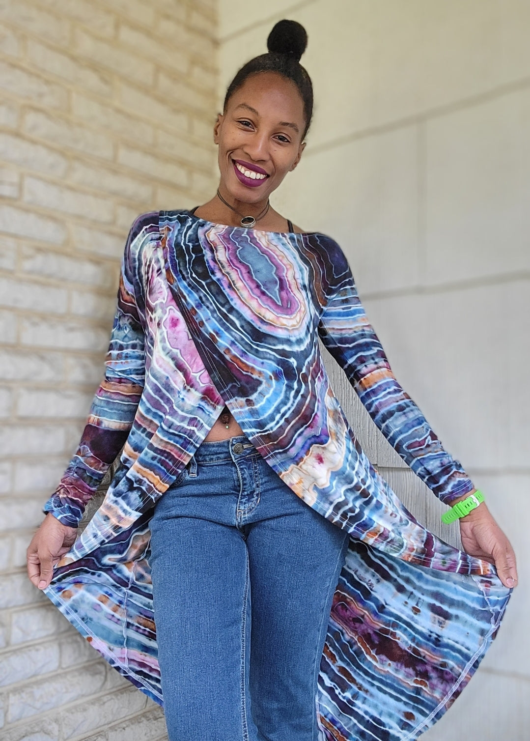 Small Hi/lo Rayon top with dramatic cape (Can also fit a medium)