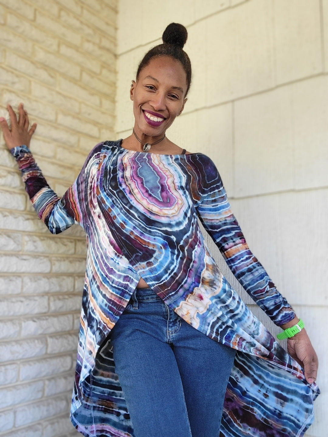 Small Hi/lo Rayon top with dramatic cape (Can also fit a medium)