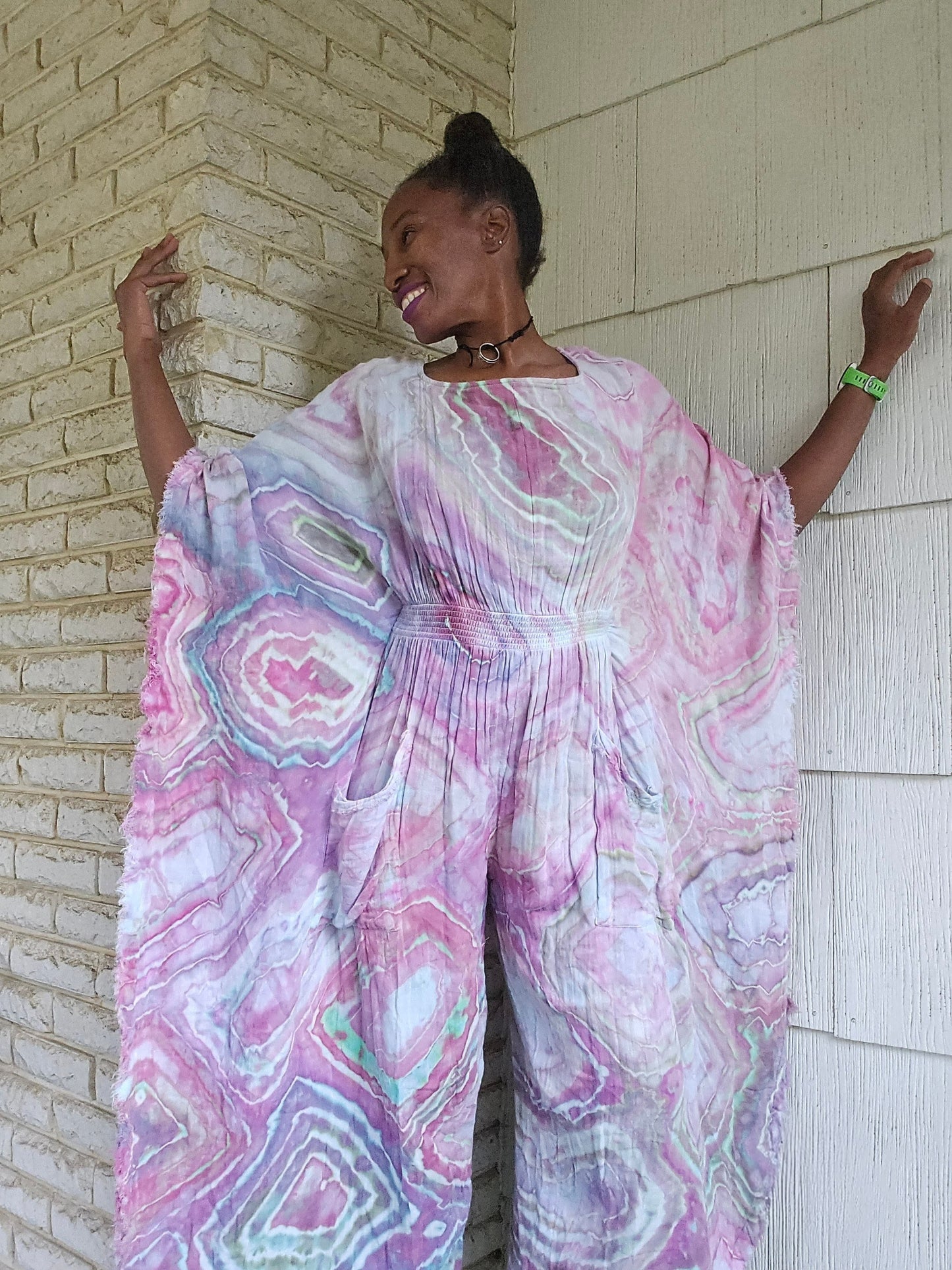 Small Cotton Gauze Winged Kaftan with hidden thigh high side slits (Can fit up to a Large)
