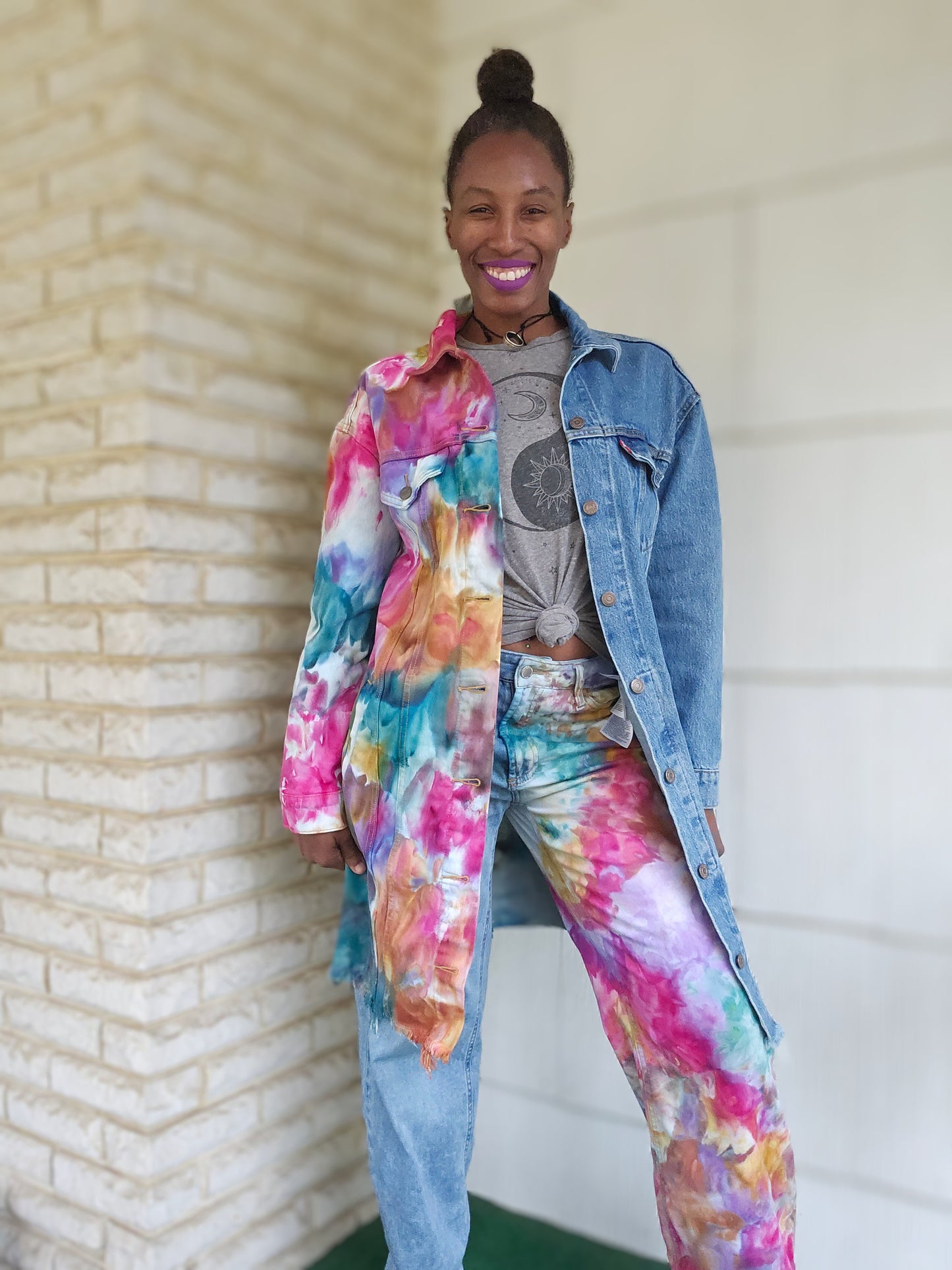 Small Long Split Personality Chakra Edition Jean Jacket