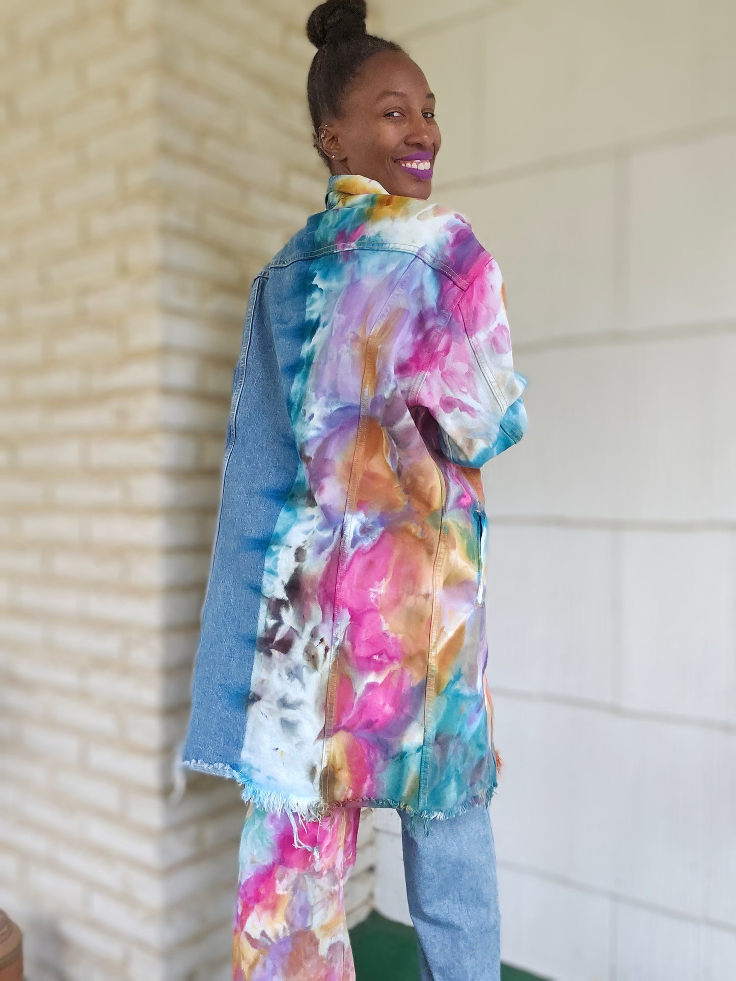 Small Long Split Personality Chakra Edition Jean Jacket