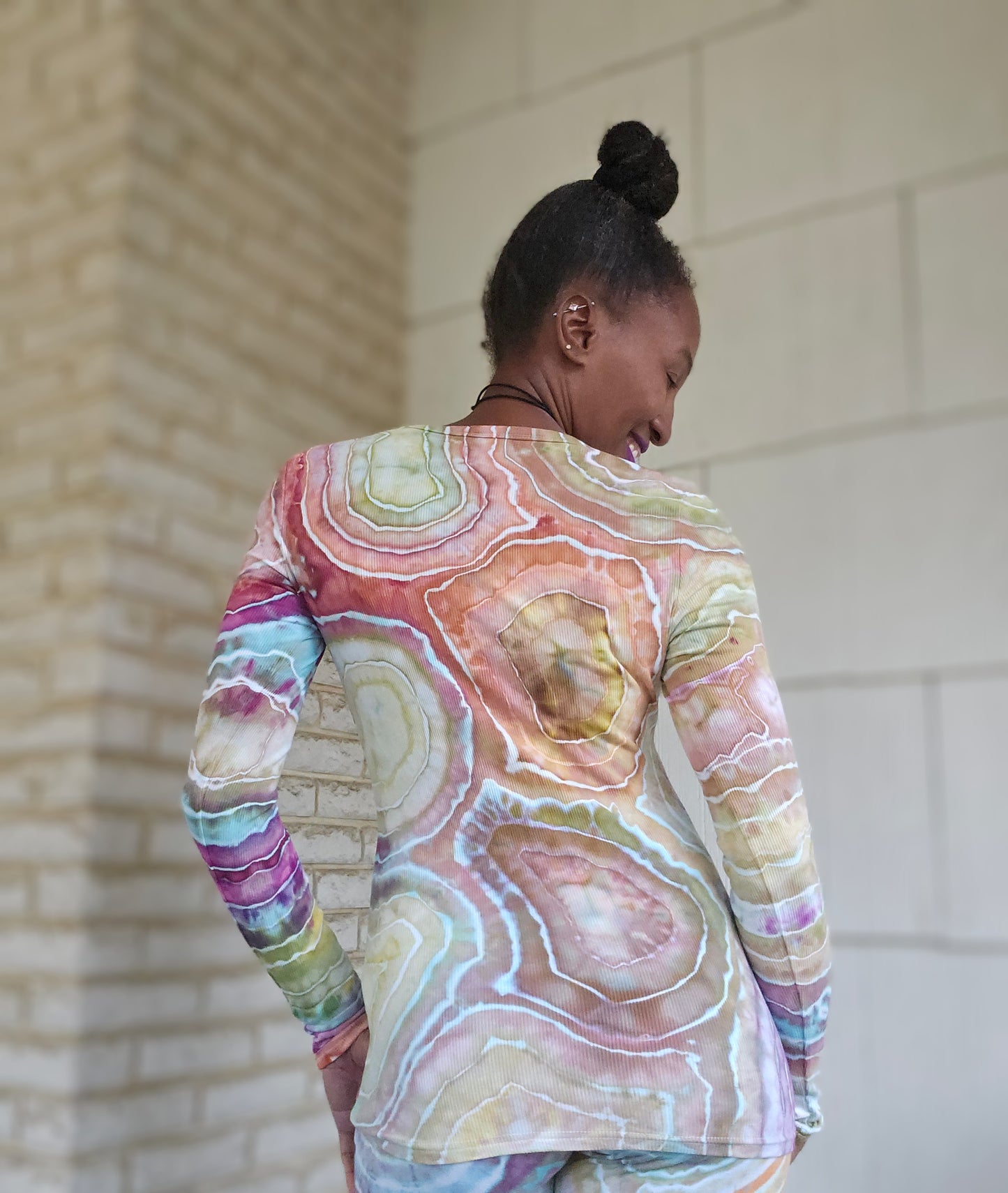 Small Rayon Ribbed V-Neck Long Sleeve