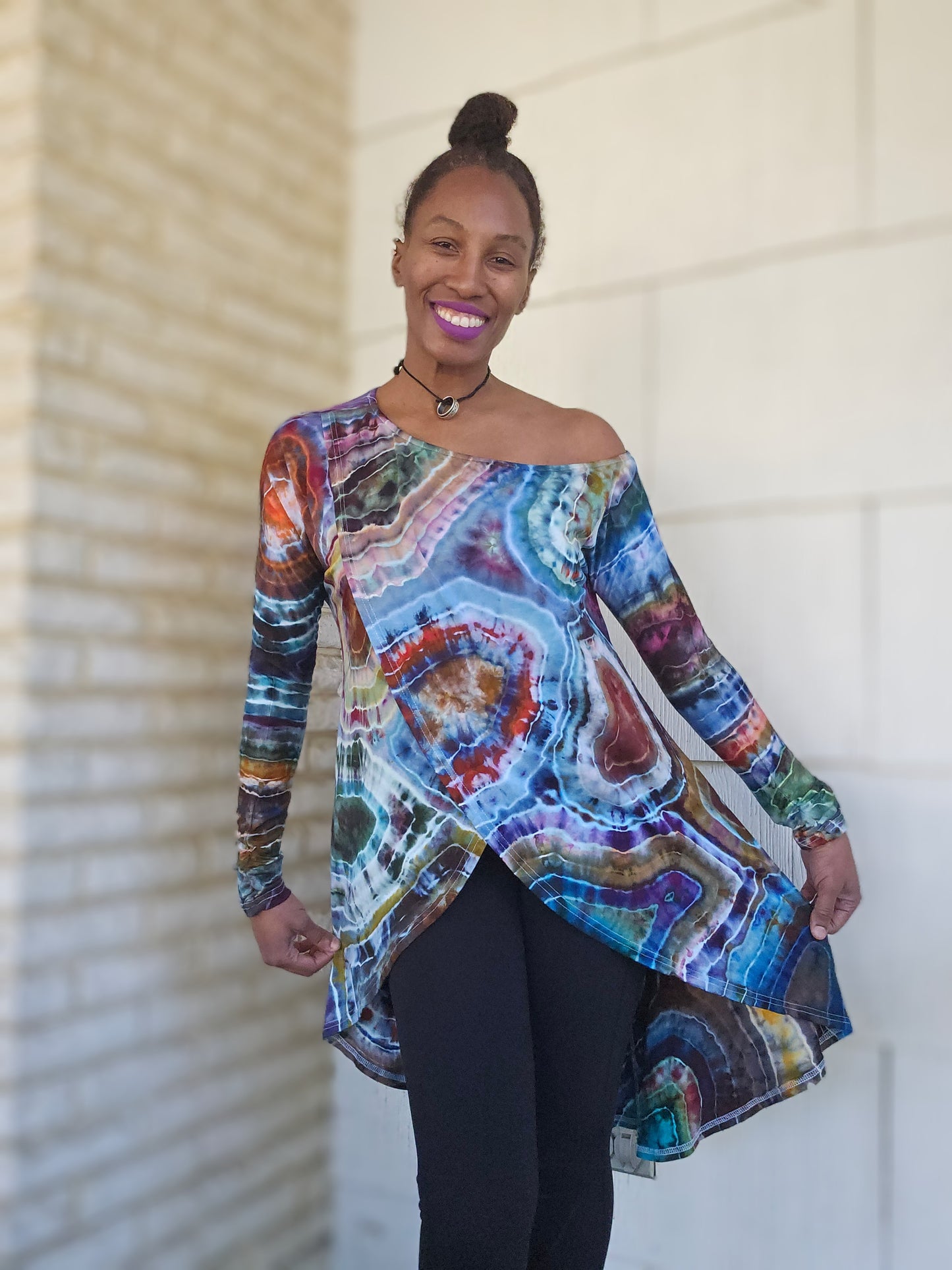 Small Rayon One Shoulder Long Sleeve High Low Asymmetrical Irregular Hem Top