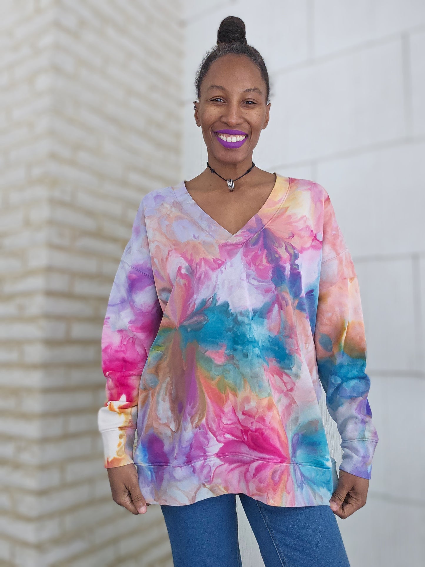 Large Women's Long Sleeve V-Neck French Terry Pullover (PLEASE READ DESCRIPTION)