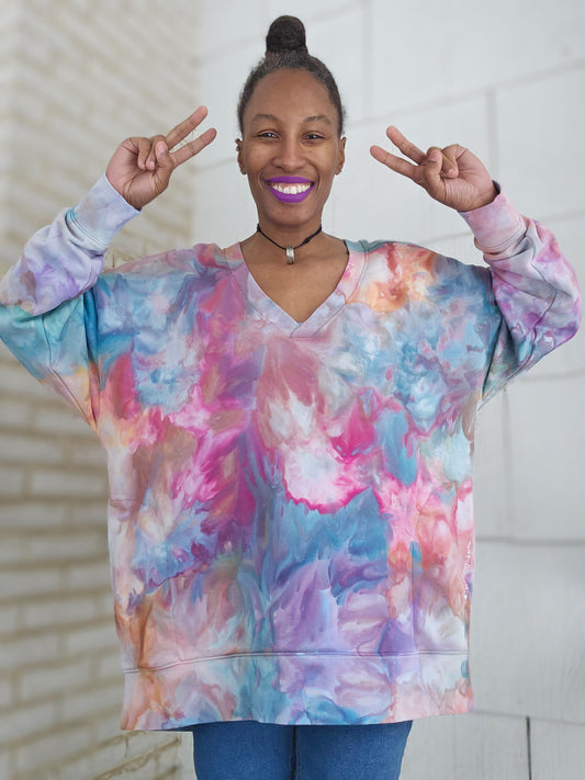 1X (Not Extra Large!) Women's Long Sleeve V-Neck French Terry Pullover (PLEASE READ DESCRIPTION)