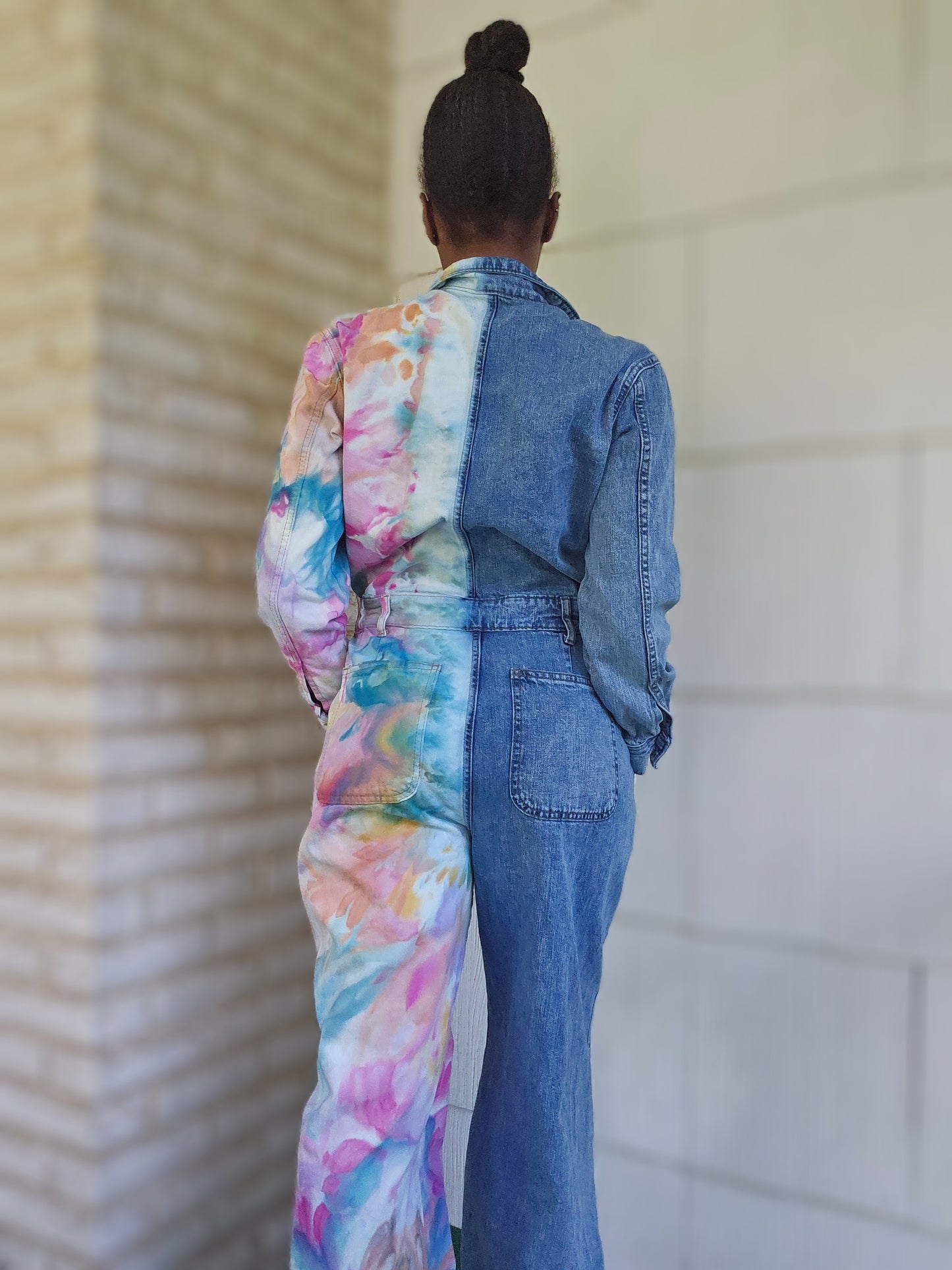 Size 6 Women's Long Sleeve Utility Baggy Denim Jumpsuit Split Personality Chakra Edition