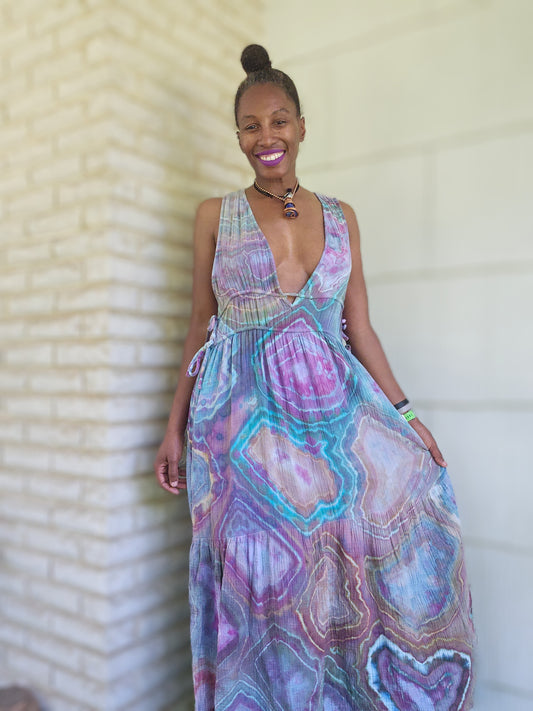 Small Cotton Gauze Plunge Maxi Dress (PLEASE READ DESCRIPTION)
