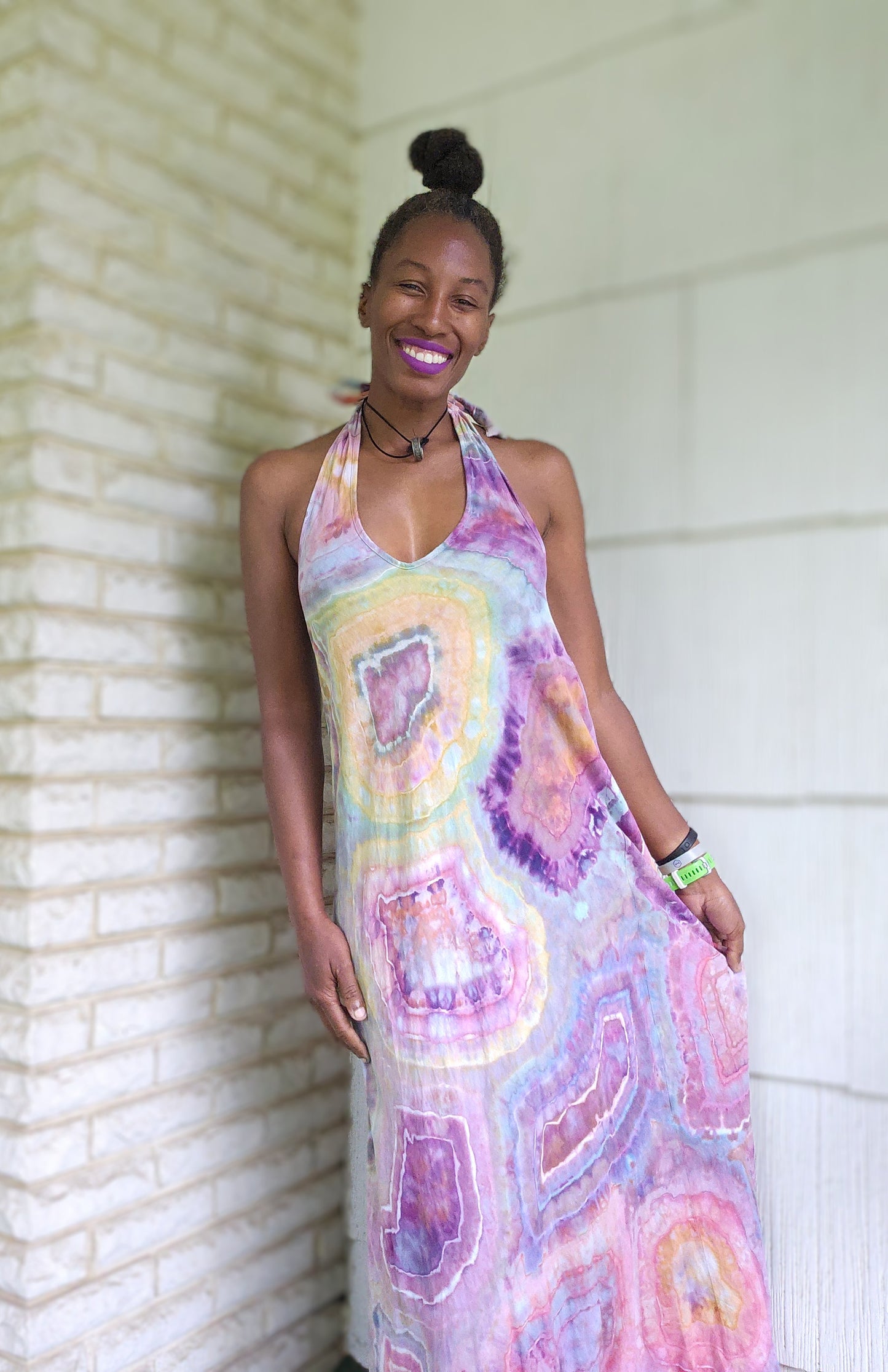 Medium Linen Blend Halter Maxi Dress