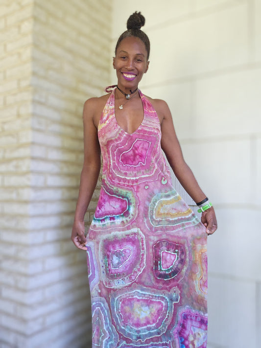 Large Linen Blend Halter Maxi Dress