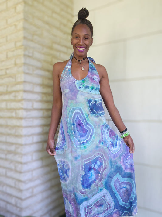 Small Linen Blend Halter Maxi Dress